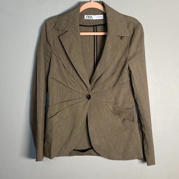 ZARA Linen Blend Blazer Size Medium - Picture 4 of 8